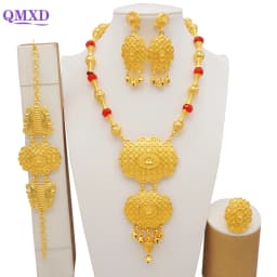 Dubai Gold Color Jewelry Sets For Women Nigerian Necklace Earrings Jewellery Set African Wedding Ethiopia Bridal Gifts