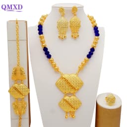 Dubai Gold Color Jewelry Sets For Women Nigerian Necklace Earrings Jewellery Set African Wedding Ethiopia Bridal Gifts