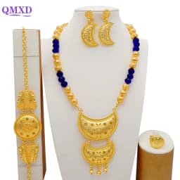 Dubai Gold Color Jewelry Sets For Women Nigerian Necklace Earrings Jewellery Set African Wedding Ethiopia Bridal Gifts