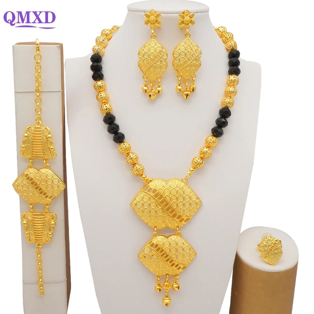 Dubai Gold Color Jewelry Sets For Women Nigerian Necklace Earrings Jewellery Set African Wedding Ethiopia Bridal Gifts