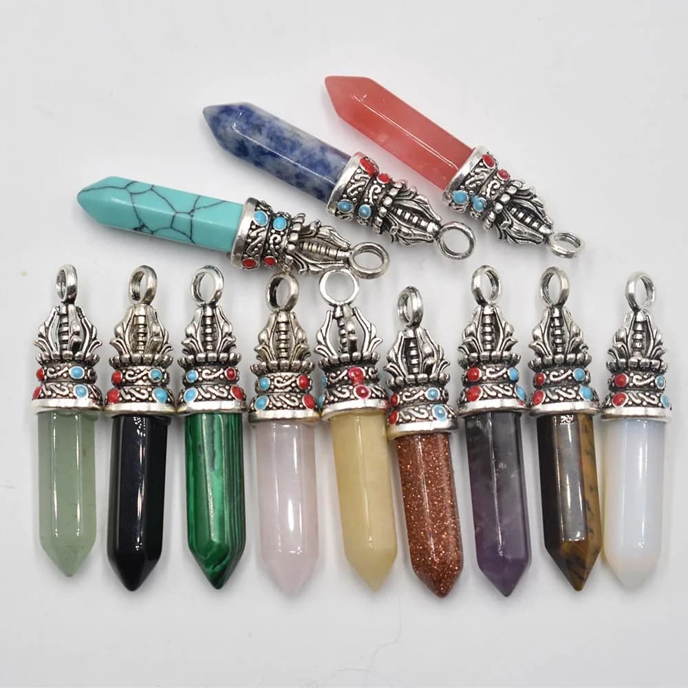 Wholesale 12pcs/lot fashion good quality natural stone mix pillar charms Pendants for jewelry accessories marking free shipping