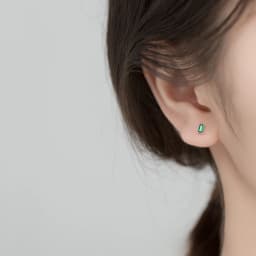 Modian Silver Small Tiny Green Zircon Stud Earrings 100% 925 Sterling Silver Emerald Cut Crystal Studs Ear For Women Jewelry