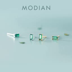Modian Silver Small Tiny Green Zircon Stud Earrings 100% 925 Sterling Silver Emerald Cut Crystal Studs Ear For Women Jewelry