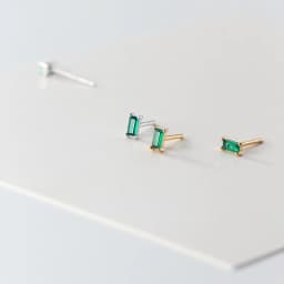 Modian Silver Small Tiny Green Zircon Stud Earrings 100% 925 Sterling Silver Emerald Cut Crystal Studs Ear For Women Jewelry