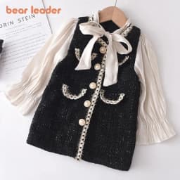 Bear Leader Girls Princess Patchwork Dress 2026 New Fashion Party Costumes Kids Bowtie Casual Outfits Baby Lovely Suits for 2 7Y
