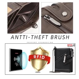 Classic Retro Men's Chain Wallet RFID Anti-Theft Men's Leather Wallet Double Zipper Coin Purse Credit Card Holder for Men