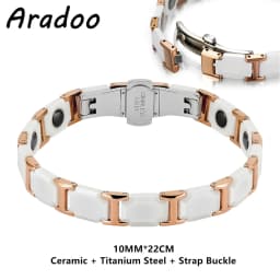 Aradoo Titanium Steel Ceramic Bracelet Magnetic Strap Buckle Power Wristband Jewelry Gifts