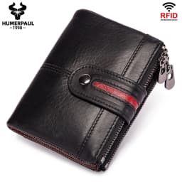 HUMERPAUL 100% Genuine Leather Mens Casual Wallet RFID Blocking Credit Card Holder with Zipper Coin Pocket Short Male Clutch Bag