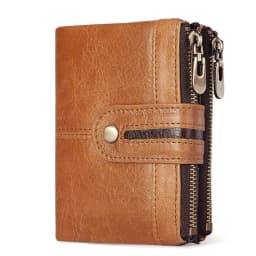 HUMERPAUL 100% Genuine Leather Mens Casual Wallet RFID Blocking Credit Card Holder with Zipper Coin Pocket Short Male Clutch Bag