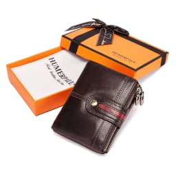 HUMERPAUL 100% Genuine Leather Mens Casual Wallet RFID Blocking Credit Card Holder with Zipper Coin Pocket Short Male Clutch Bag