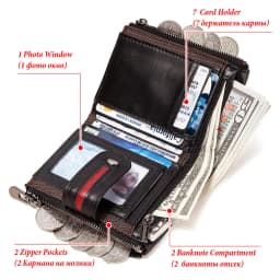 HUMERPAUL 100% Genuine Leather Mens Casual Wallet RFID Blocking Credit Card Holder with Zipper Coin Pocket Short Male Clutch Bag
