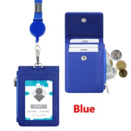 Multipurpose Lanyard ID Badge Holder PU Leather Zipper Pocket with 4 Card Slots for Offices School Credit Cards Identification