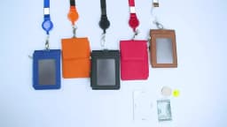 Multipurpose Lanyard ID Badge Holder PU Leather Zipper Pocket with 4 Card Slots for Offices School Credit Cards Identification