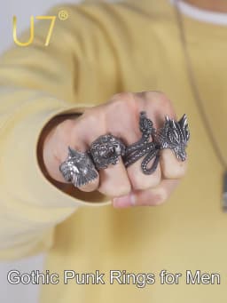 U7 Dragon Rings for Men Women Black Retro 14K Gold Color Vivid Animal Dragon Wrapped Rings Stainless Steel Cool Jewelry Gift