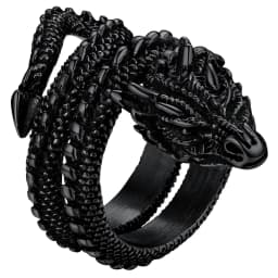 U7 Dragon Rings for Men Women Black Retro 14K Gold Color Vivid Animal Dragon Wrapped Rings Stainless Steel Cool Jewelry Gift