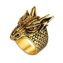 U7 Dragon Rings for Men Women Black Retro 14K Gold Color Vivid Animal Dragon Wrapped Rings Stainless Steel Cool Jewelry Gift