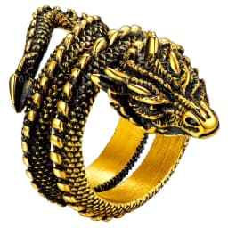 U7 Dragon Rings for Men Women Black Retro 14K Gold Color Vivid Animal Dragon Wrapped Rings Stainless Steel Cool Jewelry Gift