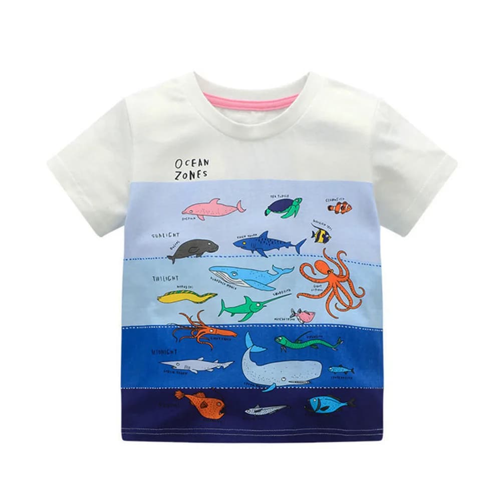 Jumping Meters New Arrival Boys Girls T Shirts With Fish Print Hot Selling Summer Short Sleeve Animals Kids Tees Tops