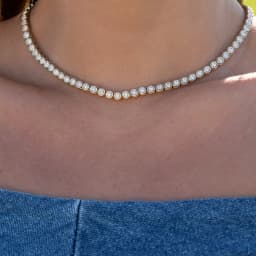 Geometric High Quality Fashion Women Jewelry Bezel Set Round Shaped Tennis Chain Bracelet Necklace Set