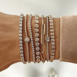 Geometric High Quality Fashion Women Jewelry Bezel Set Round Shaped Tennis Chain Bracelet Necklace Set