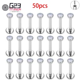 10/50Pcs G23 ASTM F136 Fashion Threadless Earrings Piercing Tragus Stud Crystal Labret Ear Piercing Ring Zircon Helix Cartilage