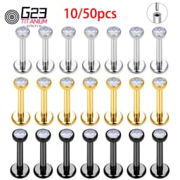 10/50Pcs G23 ASTM F136 Fashion Threadless Earrings Piercing Tragus Stud Crystal Labret Ear Piercing Ring Zircon Helix Cartilage