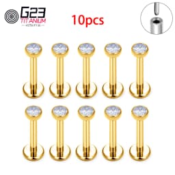 10/50Pcs G23 ASTM F136 Fashion Threadless Earrings Piercing Tragus Stud Crystal Labret Ear Piercing Ring Zircon Helix Cartilage