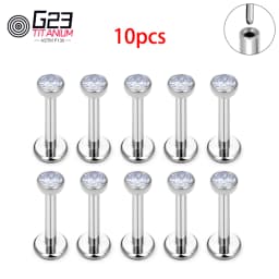 10/50Pcs G23 ASTM F136 Fashion Threadless Earrings Piercing Tragus Stud Crystal Labret Ear Piercing Ring Zircon Helix Cartilage