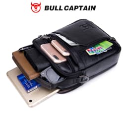 BULLCAPTAIN New Men Bag Genuine Leather Man Brand Crossbody Shoulder Bag Small Business Bags Male Messenger Leather Bags
