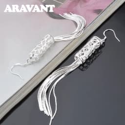 ARAVANT 925 Silver Long Tassels Drop Earring For Women Girls Fashion Jewelry