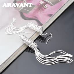 ARAVANT 925 Silver Long Tassels Drop Earring For Women Girls Fashion Jewelry