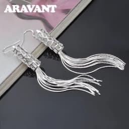 ARAVANT 925 Silver Long Tassels Drop Earring For Women Girls Fashion Jewelry