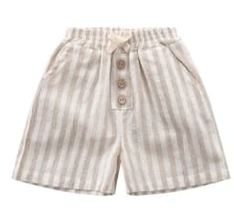 Vintage Linen Cotton Baby Boys Stripe Shorts Casual Buttons Pocket Design Baby Short Pants for Toddler Girls Clothing 0-24M