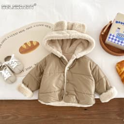 Cute Children's Winter Jacket Fur Lining, 0-5 Years Old, Girls Boys Hoodies Coats, Korean Style, Kids Baby Thick Warm Outwear