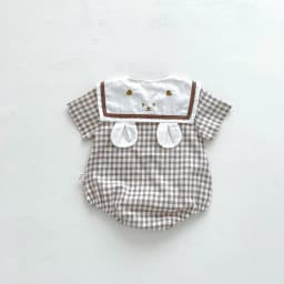 Summer New In Infant Baby Girls Short Sleeve Plaid Bear Outwear Kids Cotton Clothing One-pieces Newborn Cute Bodysuits 유아복