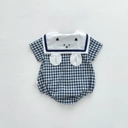 Summer New In Infant Baby Girls Short Sleeve Plaid Bear Outwear Kids Cotton Clothing One-pieces Newborn Cute Bodysuits 유아복