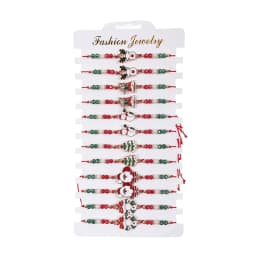12PCS/SET Christmas Charm Bracelet Set Santa Claus Snowman Bells Elk Snowflake Rope Adjustable Bracelet for Women New Year Gift