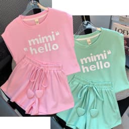 New 4 -14 Years Summer Girls Clothing Set Letter Print Sleeveless T-shirt + Heart Shorts Pants 2pcs Suit Kids Leisure Outfit