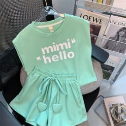 New 4 -14 Years Summer Girls Clothing Set Letter Print Sleeveless T-shirt + Heart Shorts Pants 2pcs Suit Kids Leisure Outfit