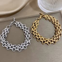 Trendy Stainless Steel Chunky Thick Chain Bracelet for Women Punk Statement Glossy Multilayer Link Bracelets Wristband Jewelry