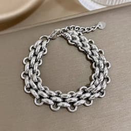 Trendy Stainless Steel Chunky Thick Chain Bracelet for Women Punk Statement Glossy Multilayer Link Bracelets Wristband Jewelry