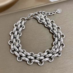 Trendy Stainless Steel Chunky Thick Chain Bracelet for Women Punk Statement Glossy Multilayer Link Bracelets Wristband Jewelry