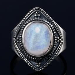 Round Oval Big Natural Moonstones Rings Women's Silver Plated Rings Gifts Vintage Fine Jewelry