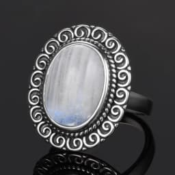 Round Oval Big Natural Moonstones Rings Women's Silver Plated Rings Gifts Vintage Fine Jewelry