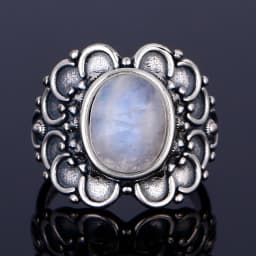 Round Oval Big Natural Moonstones Rings Women's Silver Plated Rings Gifts Vintage Fine Jewelry