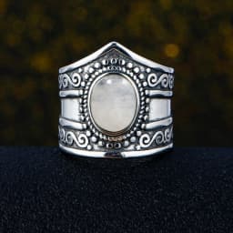 Round Oval Big Natural Moonstones Rings Women's Silver Plated Rings Gifts Vintage Fine Jewelry