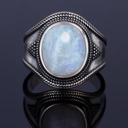 Round Oval Big Natural Moonstones Rings Women's Silver Plated Rings Gifts Vintage Fine Jewelry