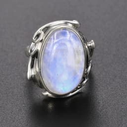 Round Oval Big Natural Moonstones Rings Women's Silver Plated Rings Gifts Vintage Fine Jewelry