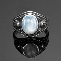 Round Oval Big Natural Moonstones Rings Women's Silver Plated Rings Gifts Vintage Fine Jewelry