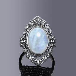 Round Oval Big Natural Moonstones Rings Women's Silver Plated Rings Gifts Vintage Fine Jewelry